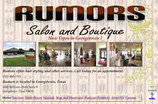 thumbnail view of rumors salon web site