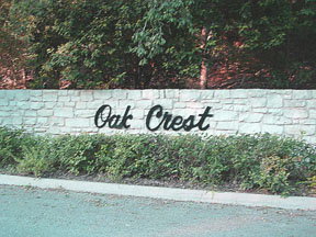 entrance stone wall to Oak Crest
