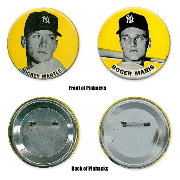 MICKEY MANTLE & ROGER MARIS 1960s 3.5" PM-10 Pin Set