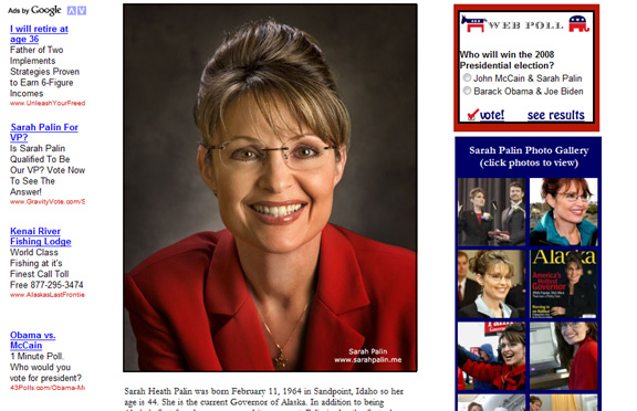 SARAH PALIN domain name,GOP V.P.,www.SarahPalin.me, HOT