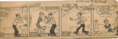 Yellowed, stamped comic strip