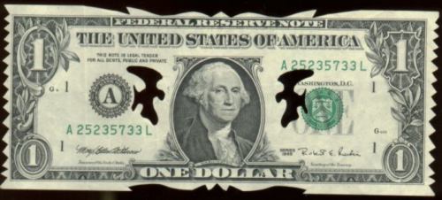 Yes, an actual dollar.  Sometimes art is what is taken away. . .