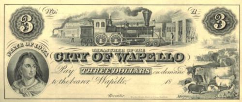 Facsimile of a Wapello, Mississippi Three Dollar Bill