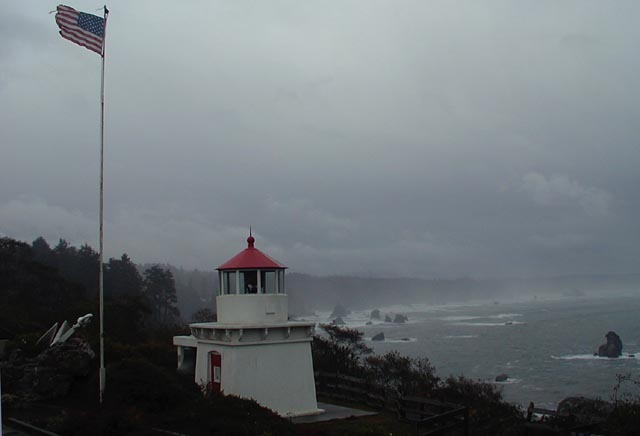 [Trinidad Memorial Lighthouse in winter storm]