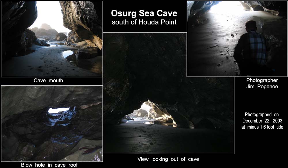 [Photos within Osurg sea cave of the mouth, interior and blowhole]